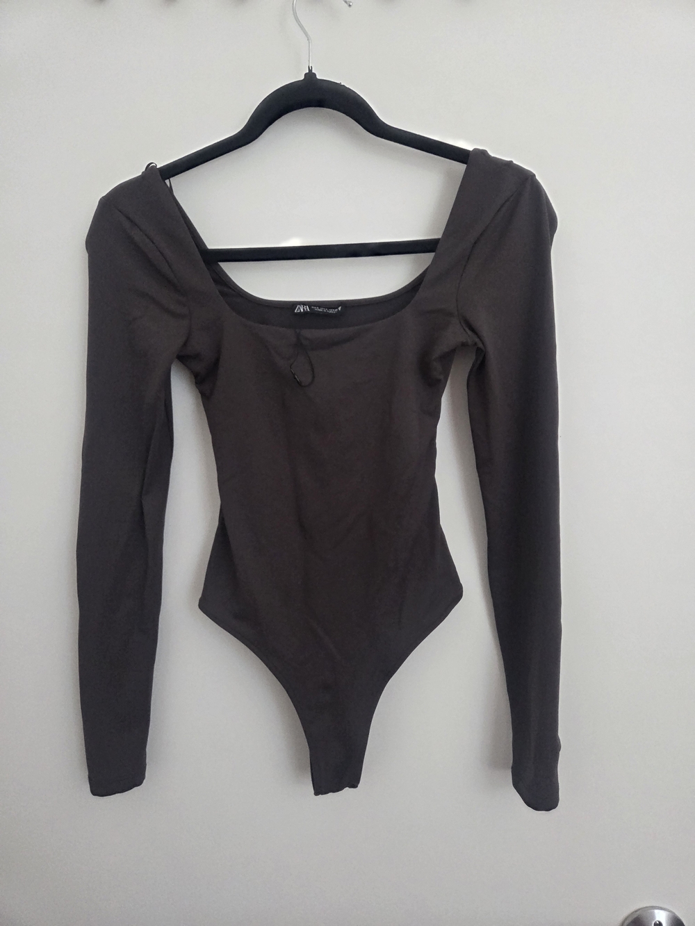Zara- Dark Gray Long Sleeve Scoop Neck Bodysuit